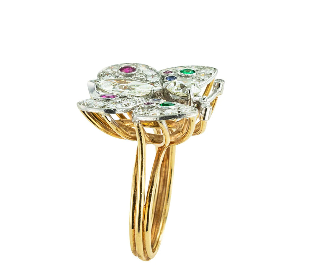 Diamond Emerald Ruby Sapphire Platinum Gold Butterfly Ring