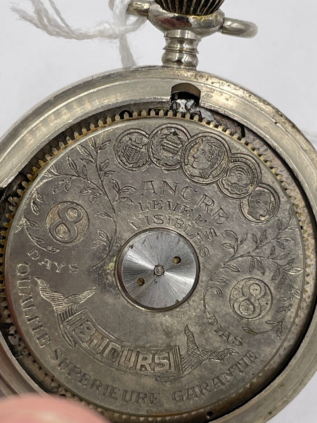Solomax Chateau Cadillac 8 Day Pocket Watch Openscape Engraved case Rare