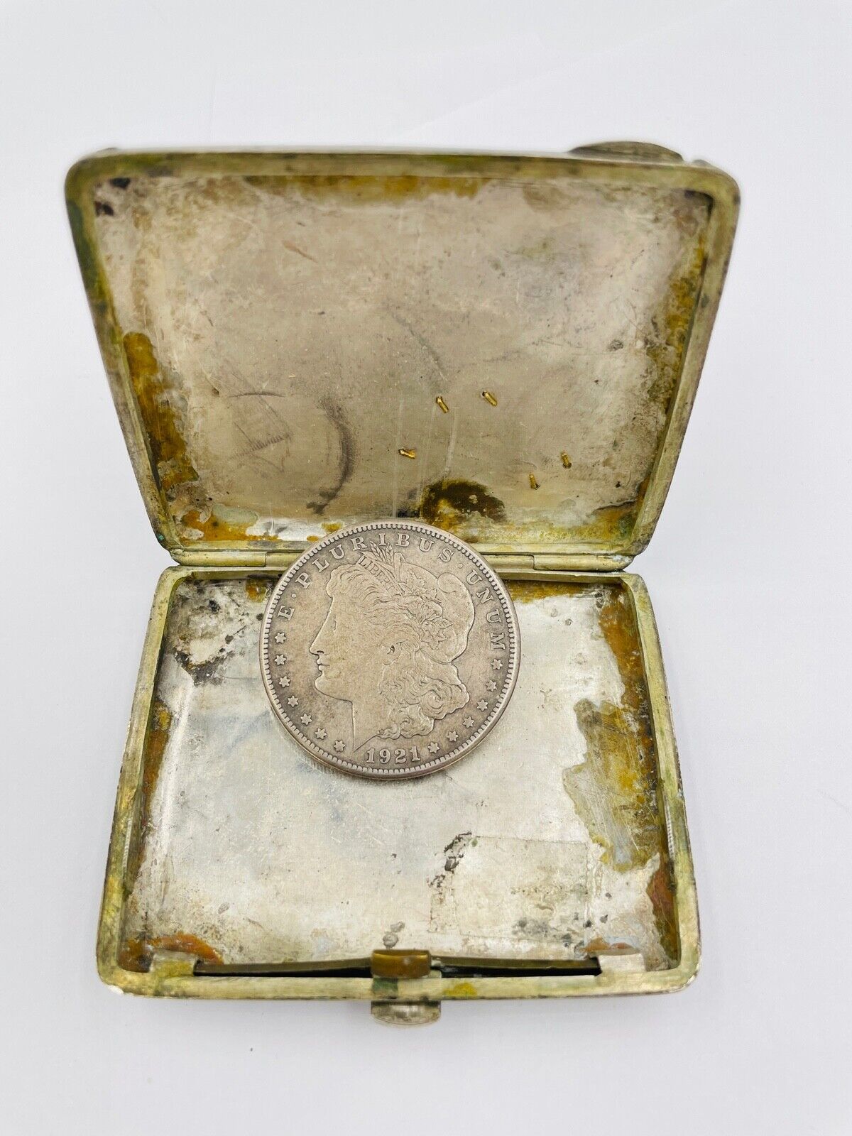 Antique German 800 Silver Art Nouveau Floral Pill Box Trinket 10k gold