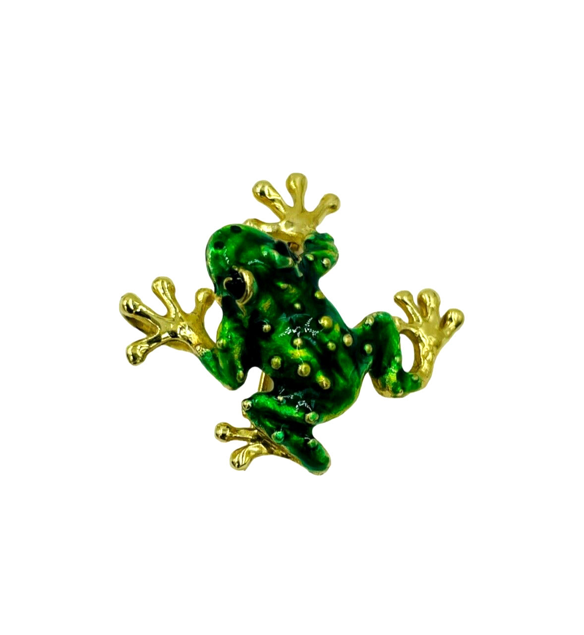 Vintage Green Frog Brooch Pin Pendant 14K Yellow Gold Enamel
