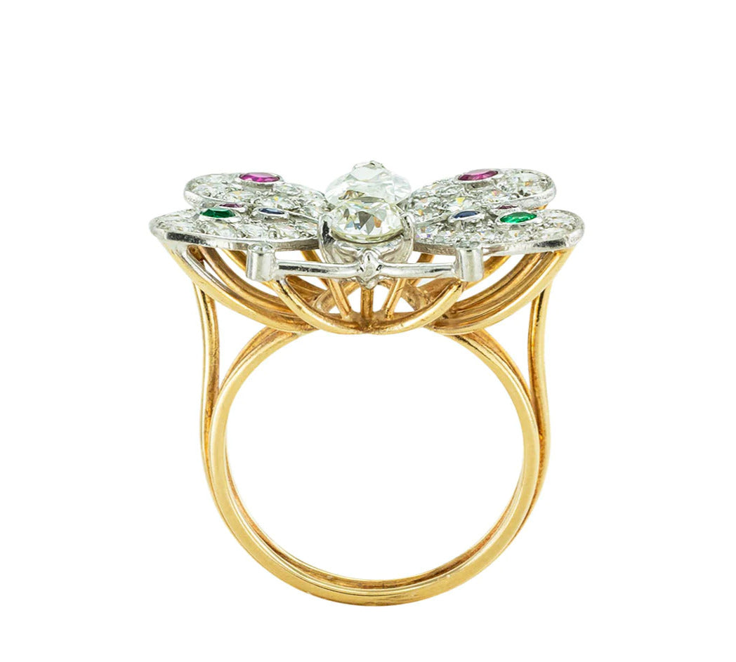 Diamond Emerald Ruby Sapphire Platinum Gold Butterfly Ring