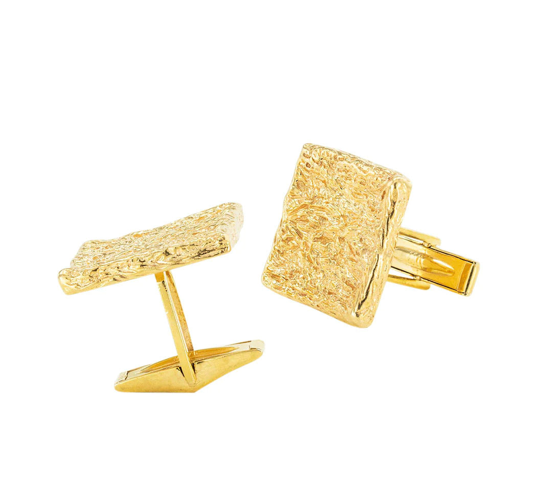 Ruser Yellow Gold Textured Large Cufflinks