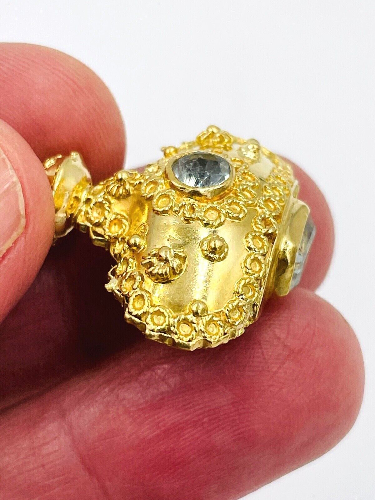 Vintage 18K Gold Genie bottle Charm Pendant with Aquamarine Gemstones