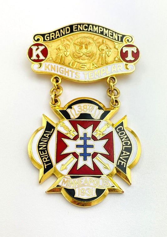 Antique Knights Templar Grand Encampment Triennial Conclave Pin Medal Badge 1931