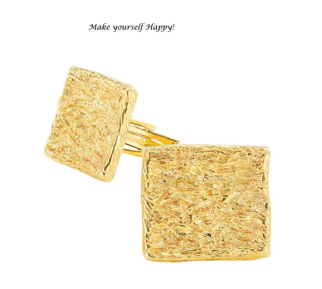 Ruser Yellow Gold Textured Large Cufflinks