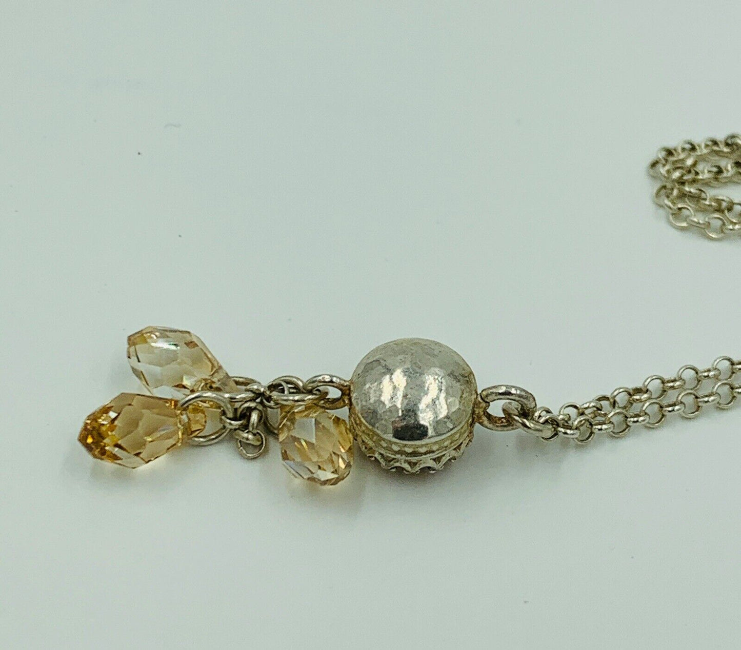 Designer Signed Rami Sterling Silver Briolette Drop Necklace Swarovski
