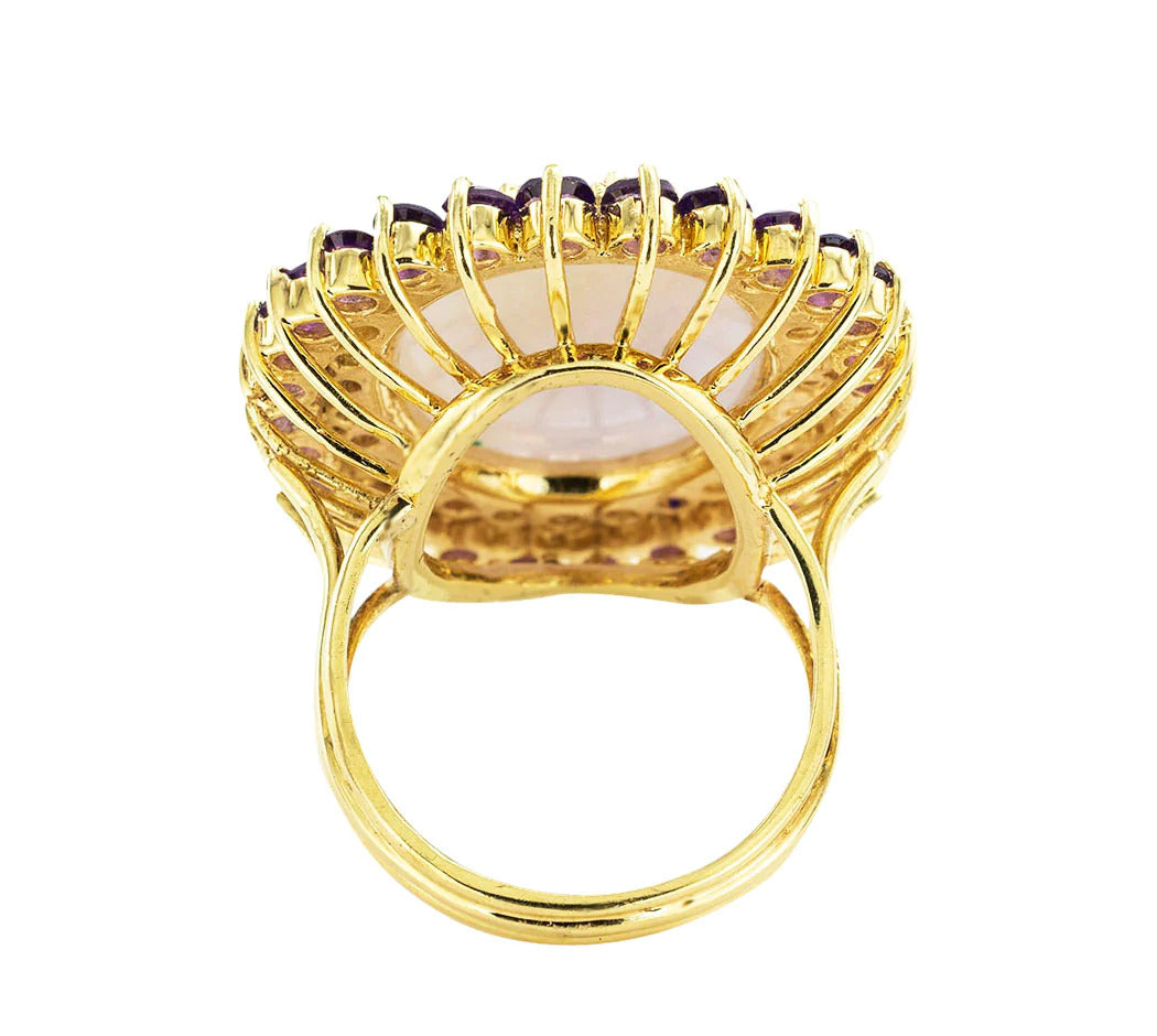 Lavender Jade Amethyst Diamonds 14k Yellow Gold Cocktail Ring