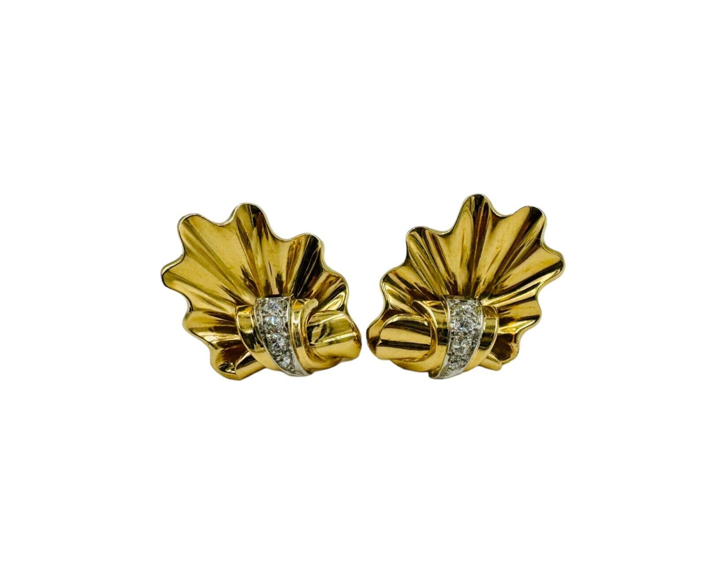 Retro 18k Gold Yellow Gold Diamond Clip On Earrings