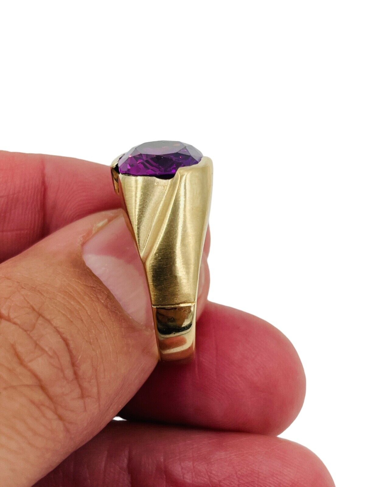 Vintage 14k Yellow Gold Synthetic Alexandrite Men's Ring