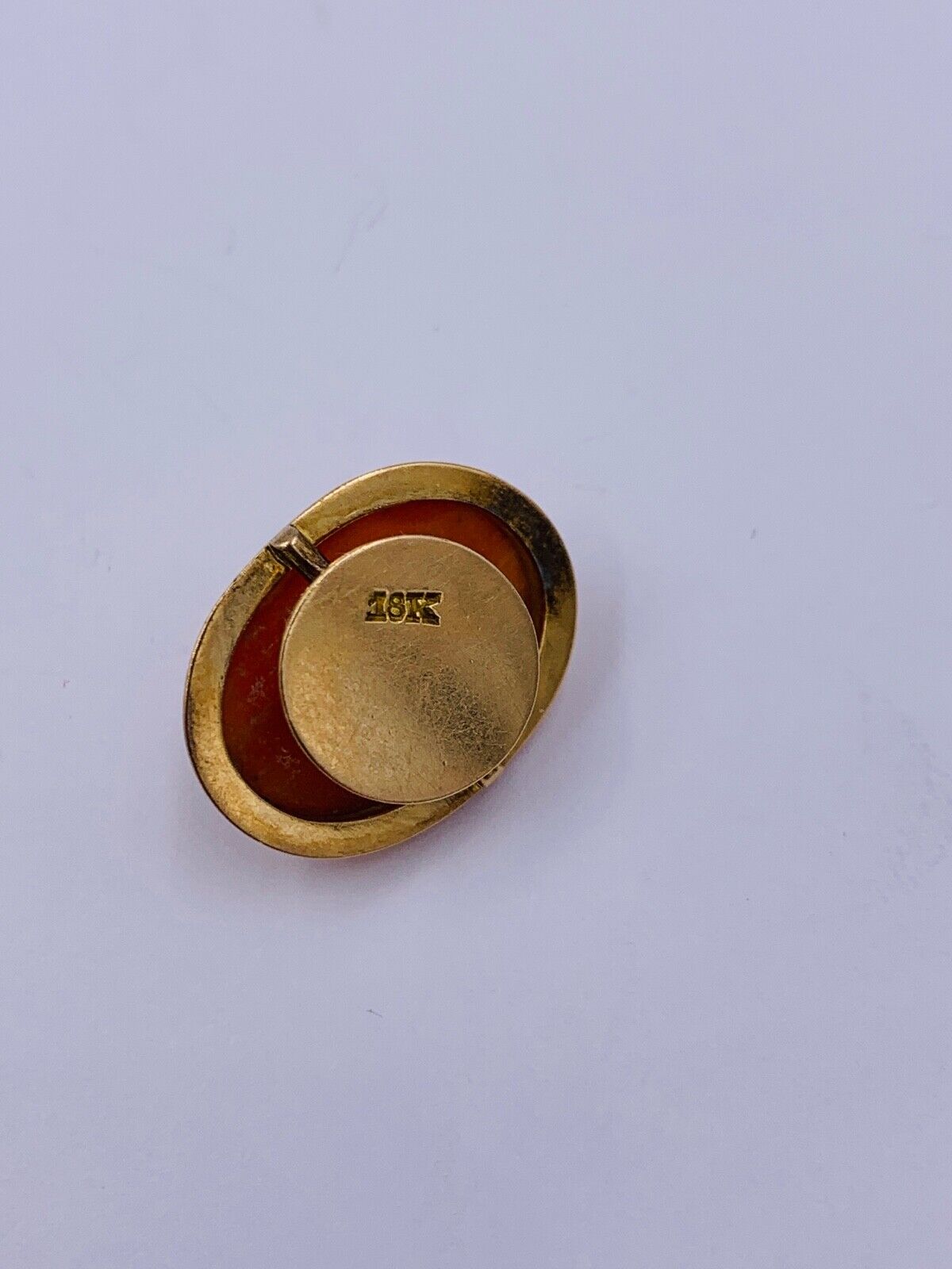 Antique 18Kyellow Gold Carved Coral Cameo Button Collar button