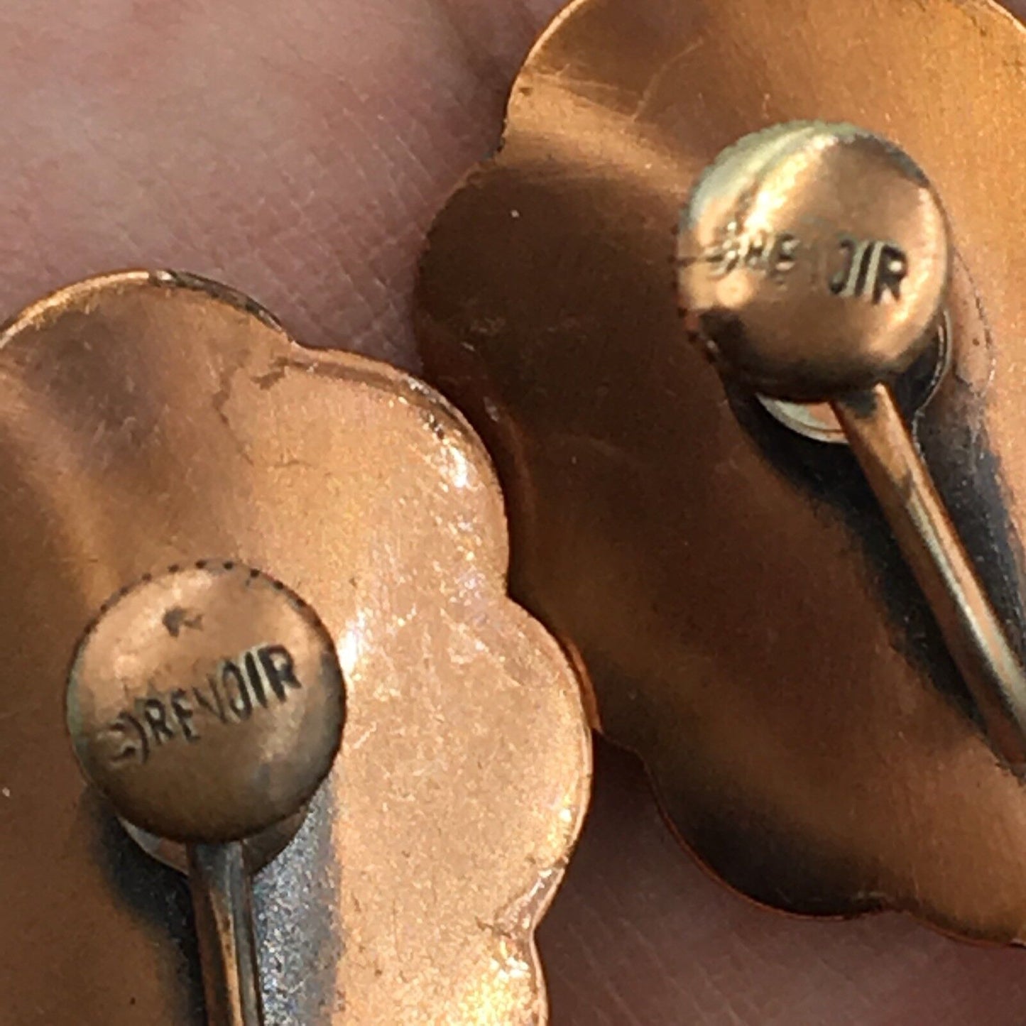 Vintage Renoir Calla Lily Flower Copper Oxidized Earrings Pin Brooch Set
