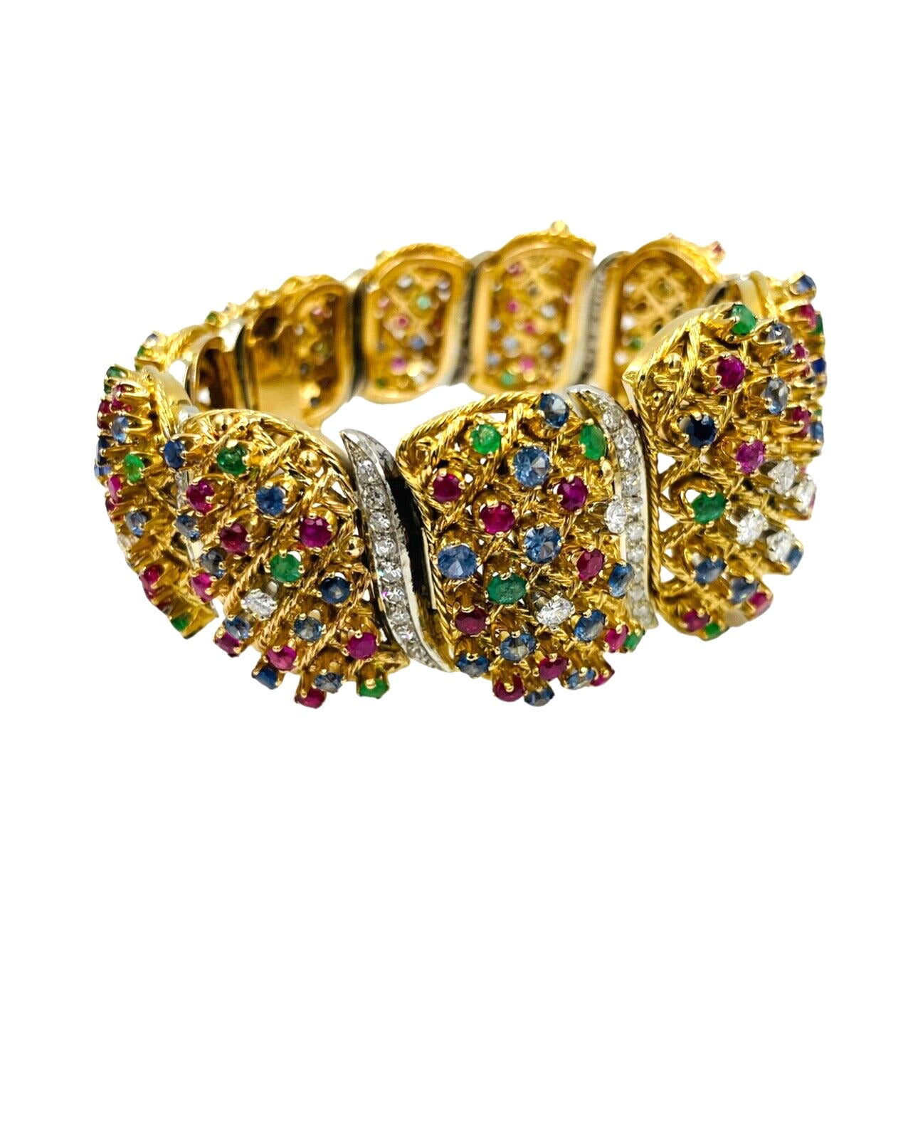 Estate 18k Gold Multi Gemstone and Diamond Bracelet Chunky 135 grams
