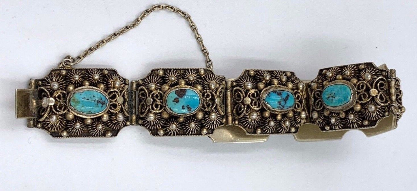 Vintage Chinese Export Silver Turquoise Bracelet Hand made