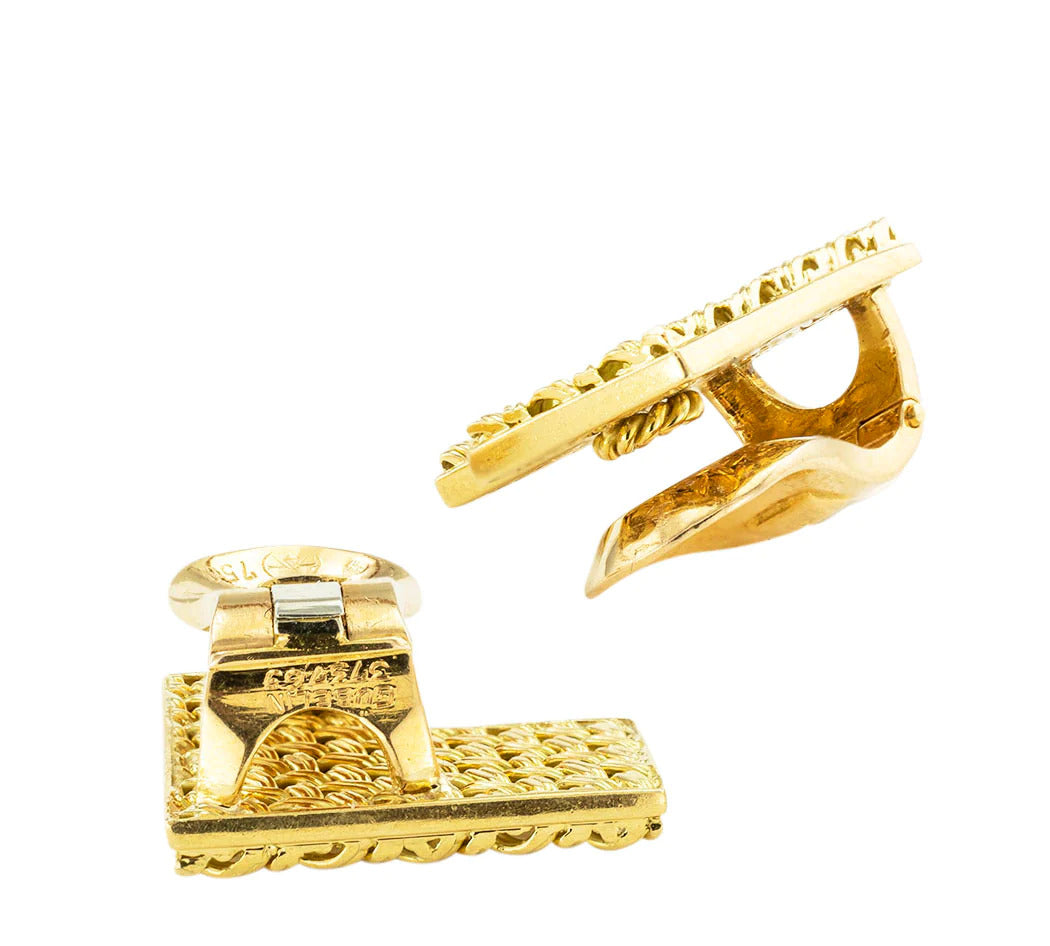 Vintage Gubelin 18k Gold Handcrafted Woven Yellow Gold Clip On Earrings