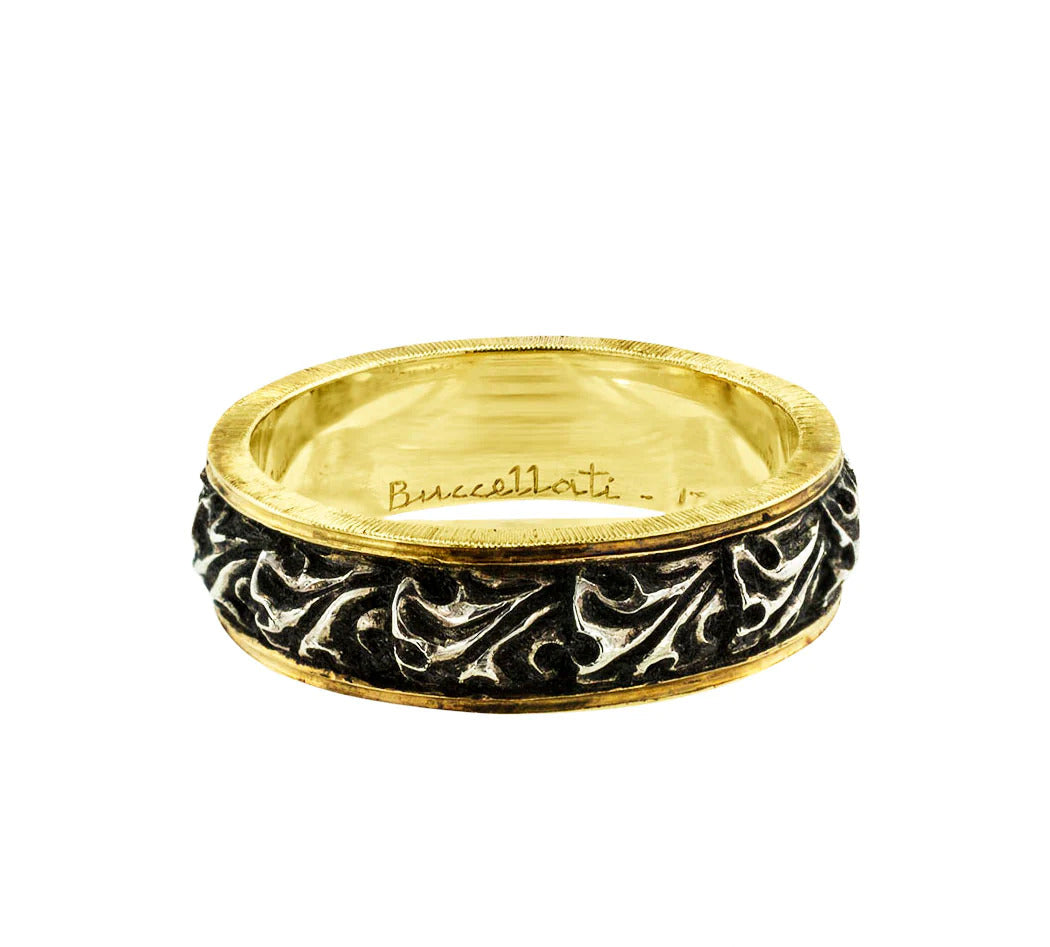 Estate Buccellati 18k Yellow Gold and Silver Ring Size 6.5 Unisex Wedding band
