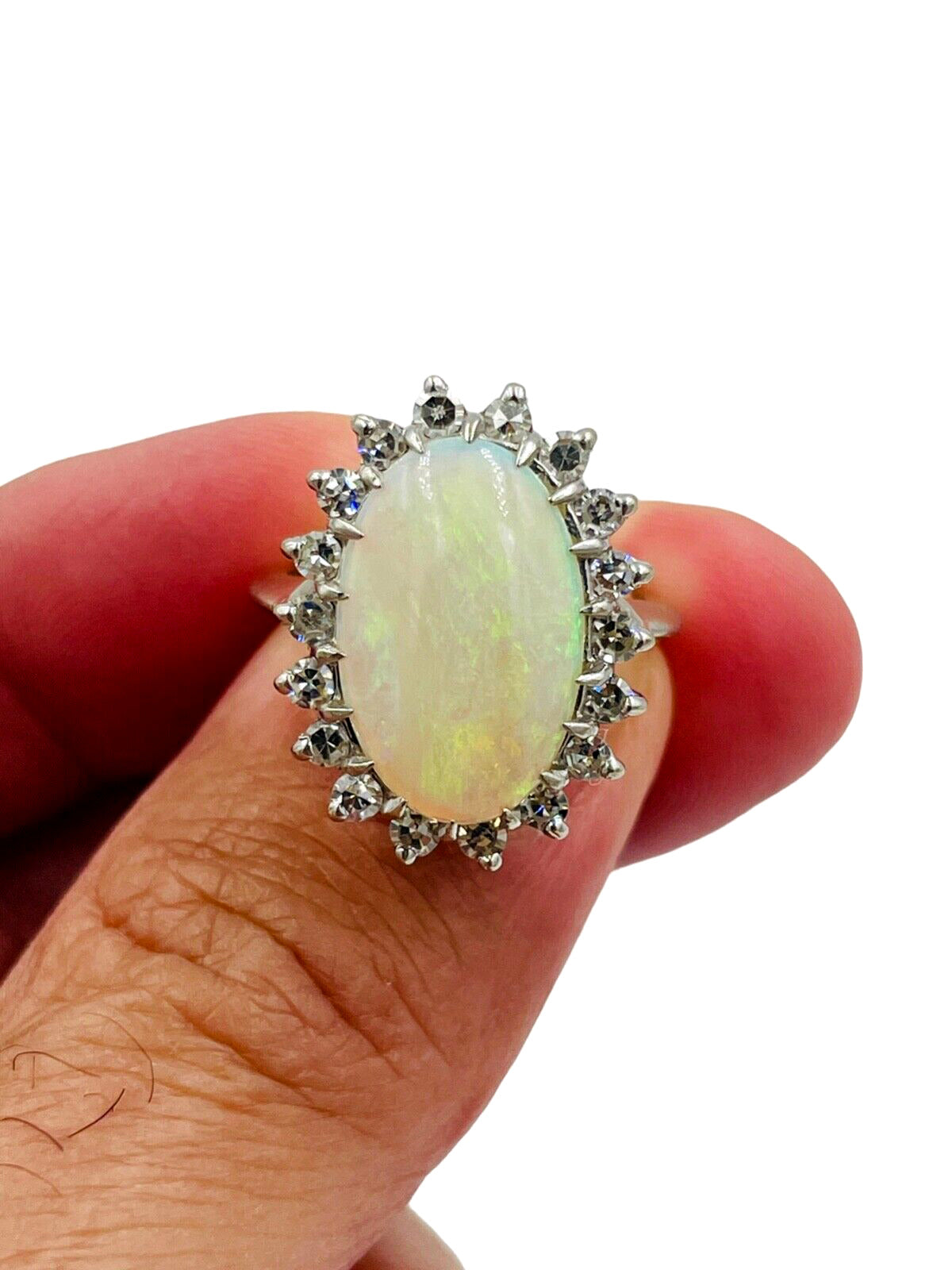 Estate Opal and Diamond 14k white gold Cocktail Ring