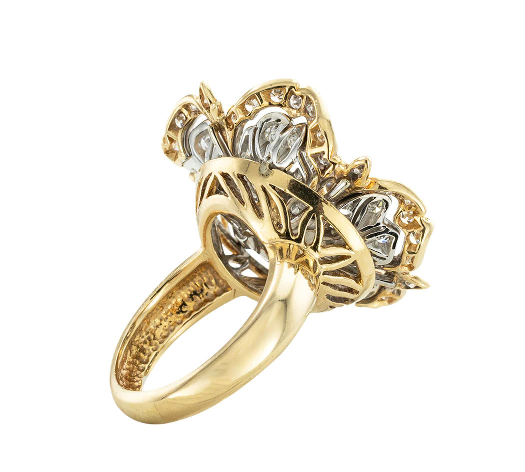 Diamond Gold Camellia Flower Cocktail Ring