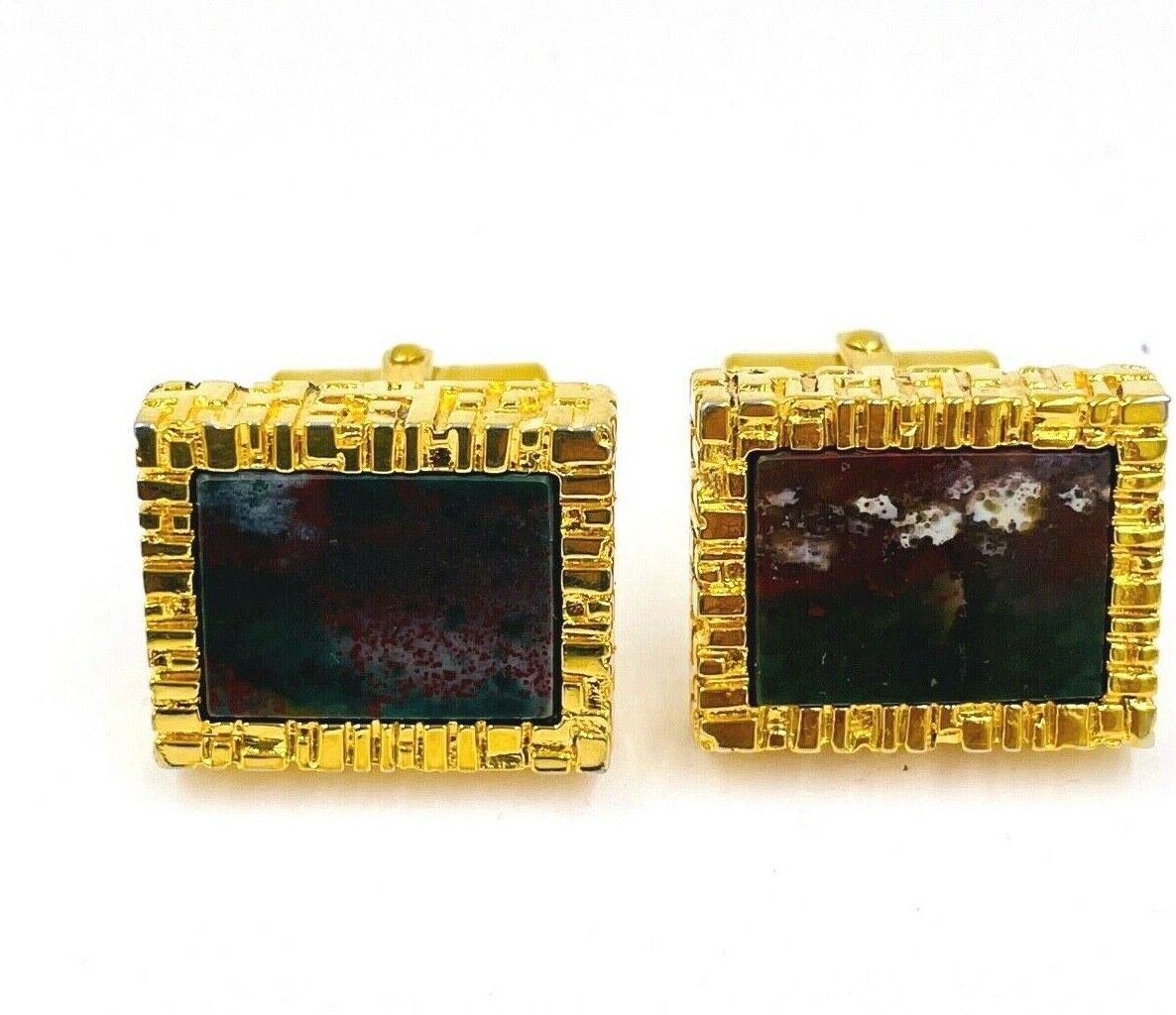 Vintage Destino Austria Chunky blood Stone Cufflinks Cuff Links Gold Tone