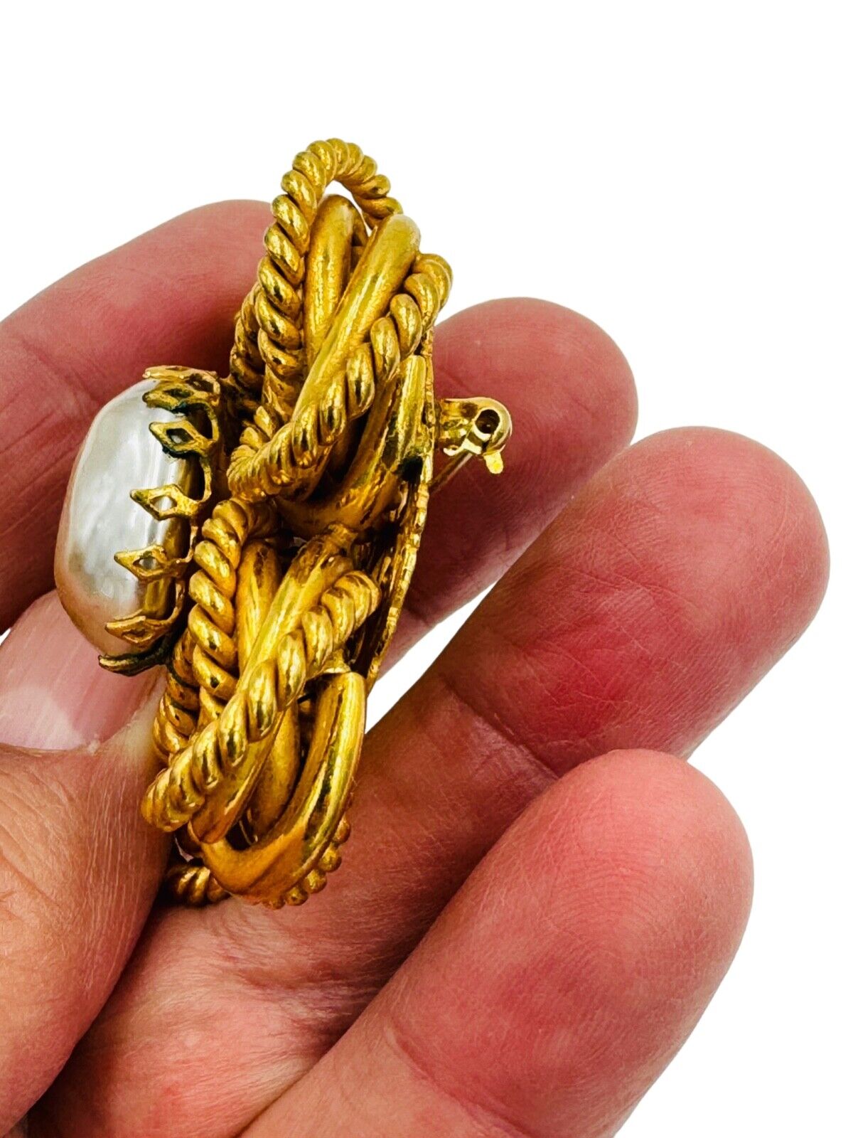 MIRIAM HASKELL Golden Swirl Pearl Vintage Pin Brooch