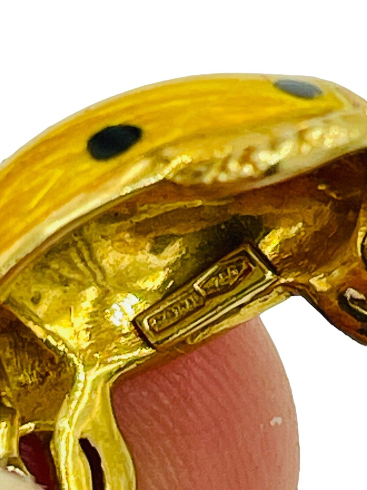 Italian Lady Bug Brooch Pin 18K Yellow Gold Enamel
