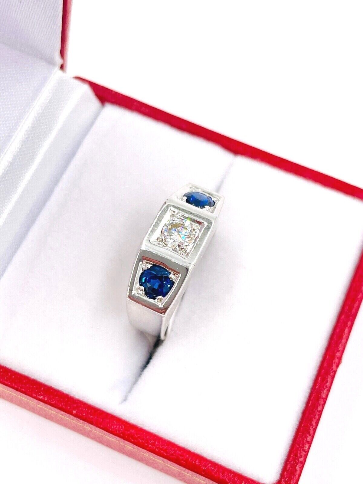 Art Deco Diamond Sapphire White Gold Three Stone Ring