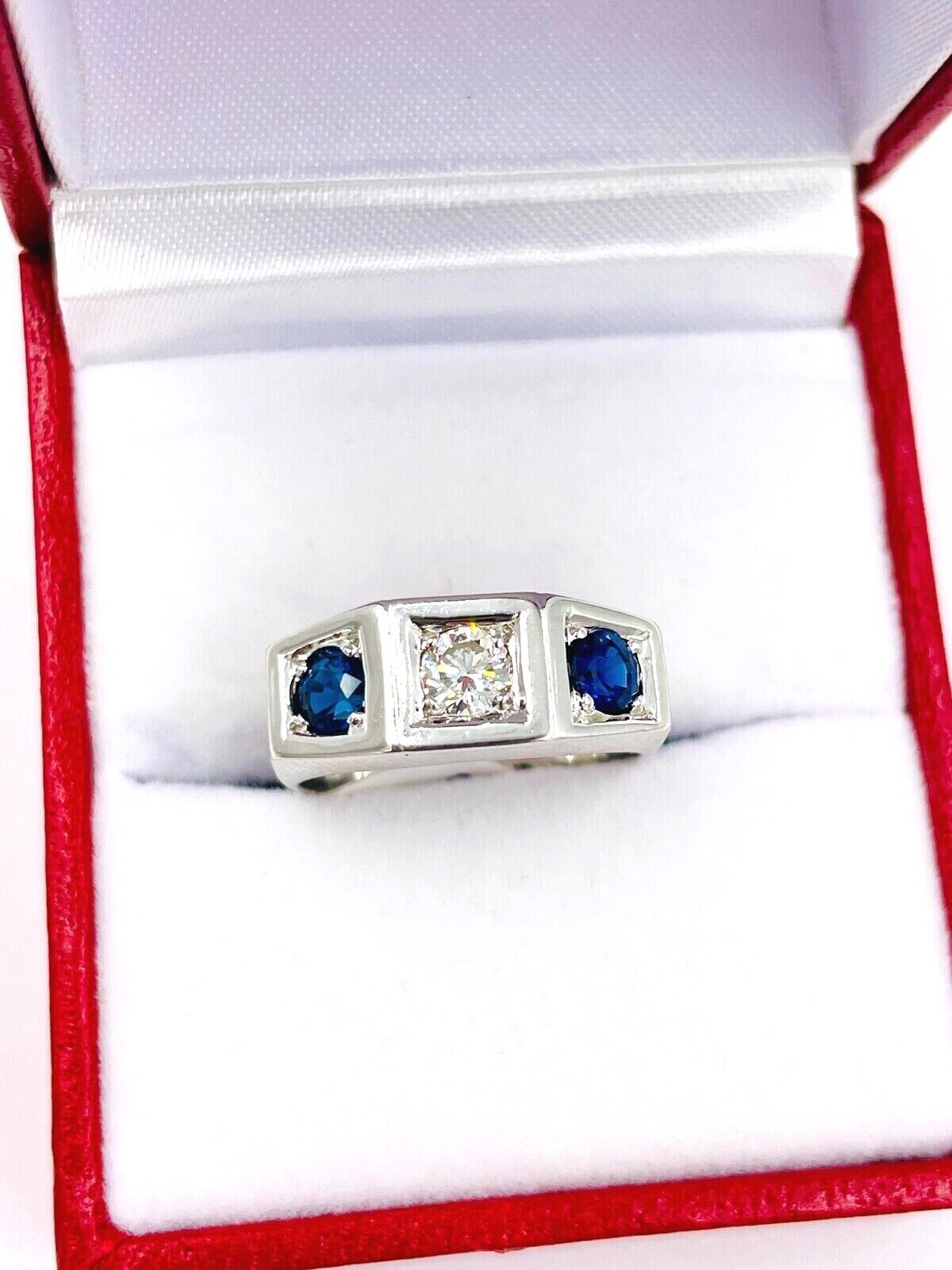Art Deco Diamond Sapphire White Gold Three Stone Ring