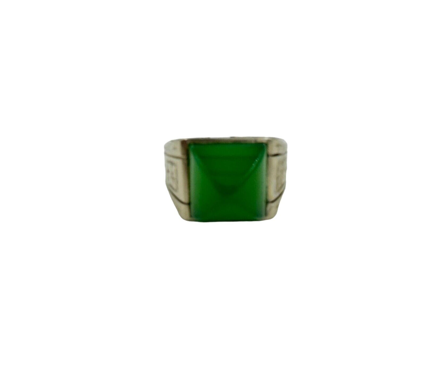 Art Deco 14k White Gold Green Sugerloaf Onyx Men's Ring