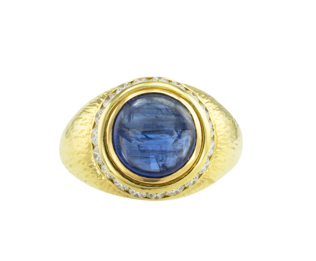 Hammerman Brothers Cabochon Sapphire Diamond Yellow Gold Ring 18K
