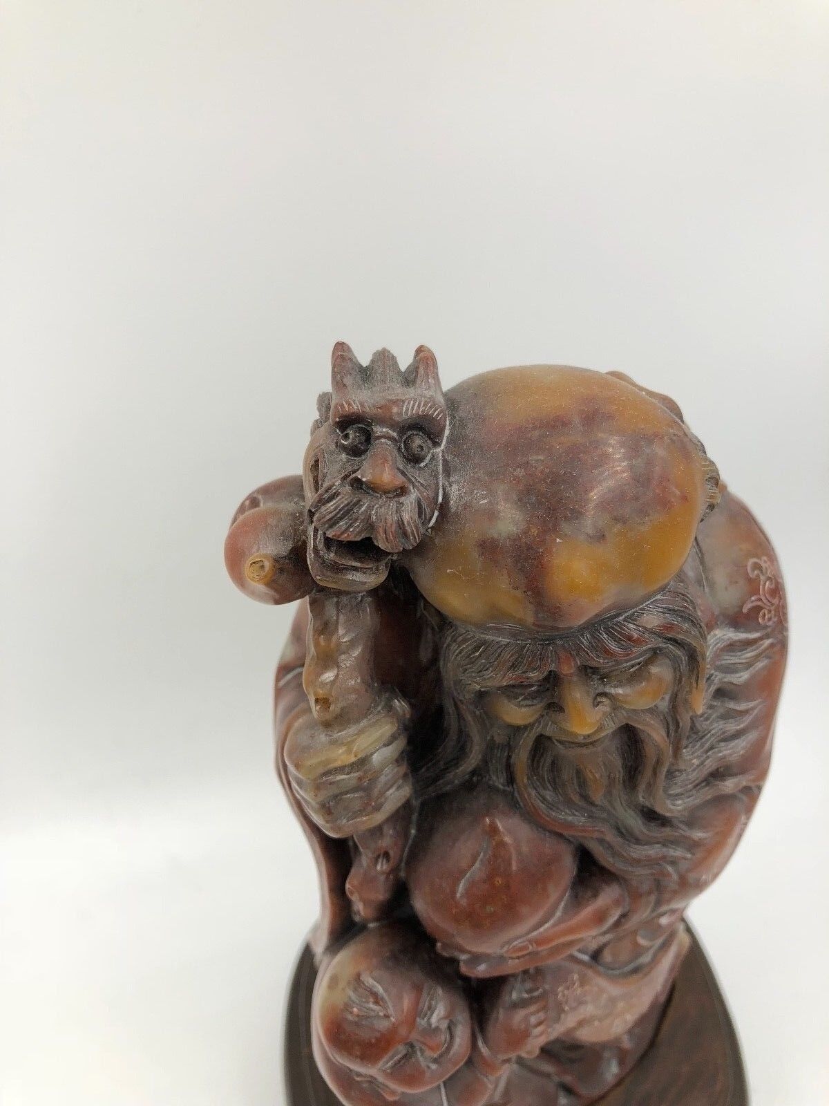 Antique Carved Hard Stone Stand Scholar Rare dragon Cane