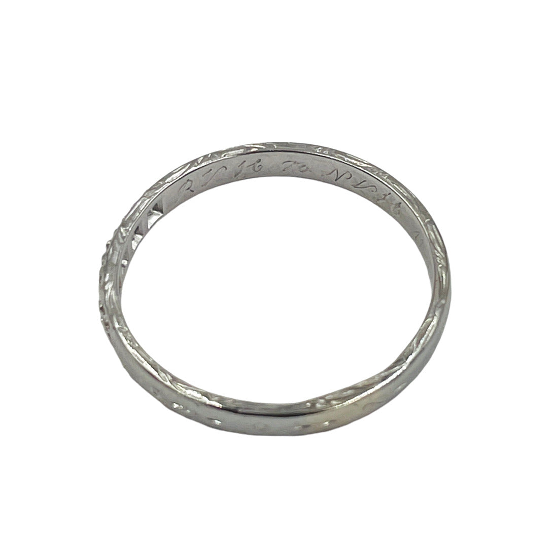 Art Nouveau 18K White Gold Diamond Band Ring 2.4mm