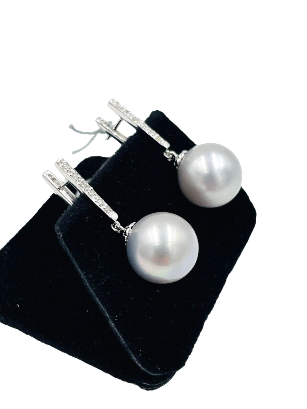 Tahitian Pearl Diamond Drop dangle Earrings 14k white gold