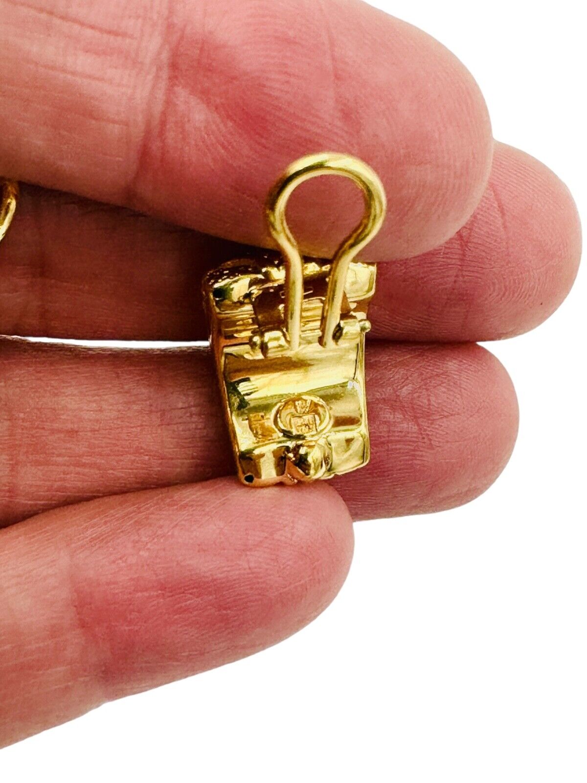 Estate 18k Gold Yellow Gold Huggie Earrings Designer signed Omega backs