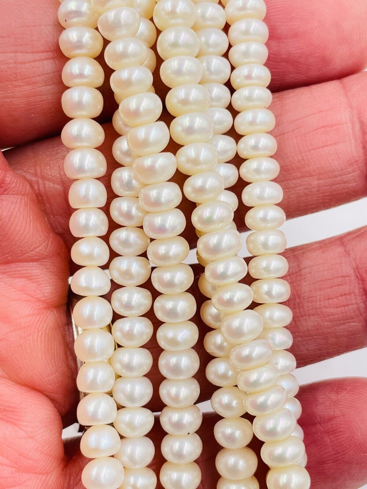 14k gold Multi Strand Pearl Choker Necklace large blister pearl clasp 16"