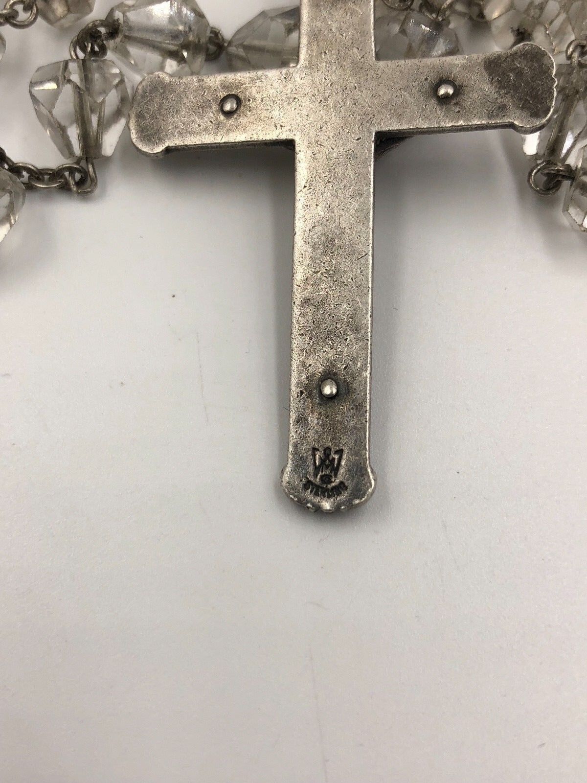 Antique Sterling Silver Religious Catholic Faceted Crystal Glass Bead Rosary
