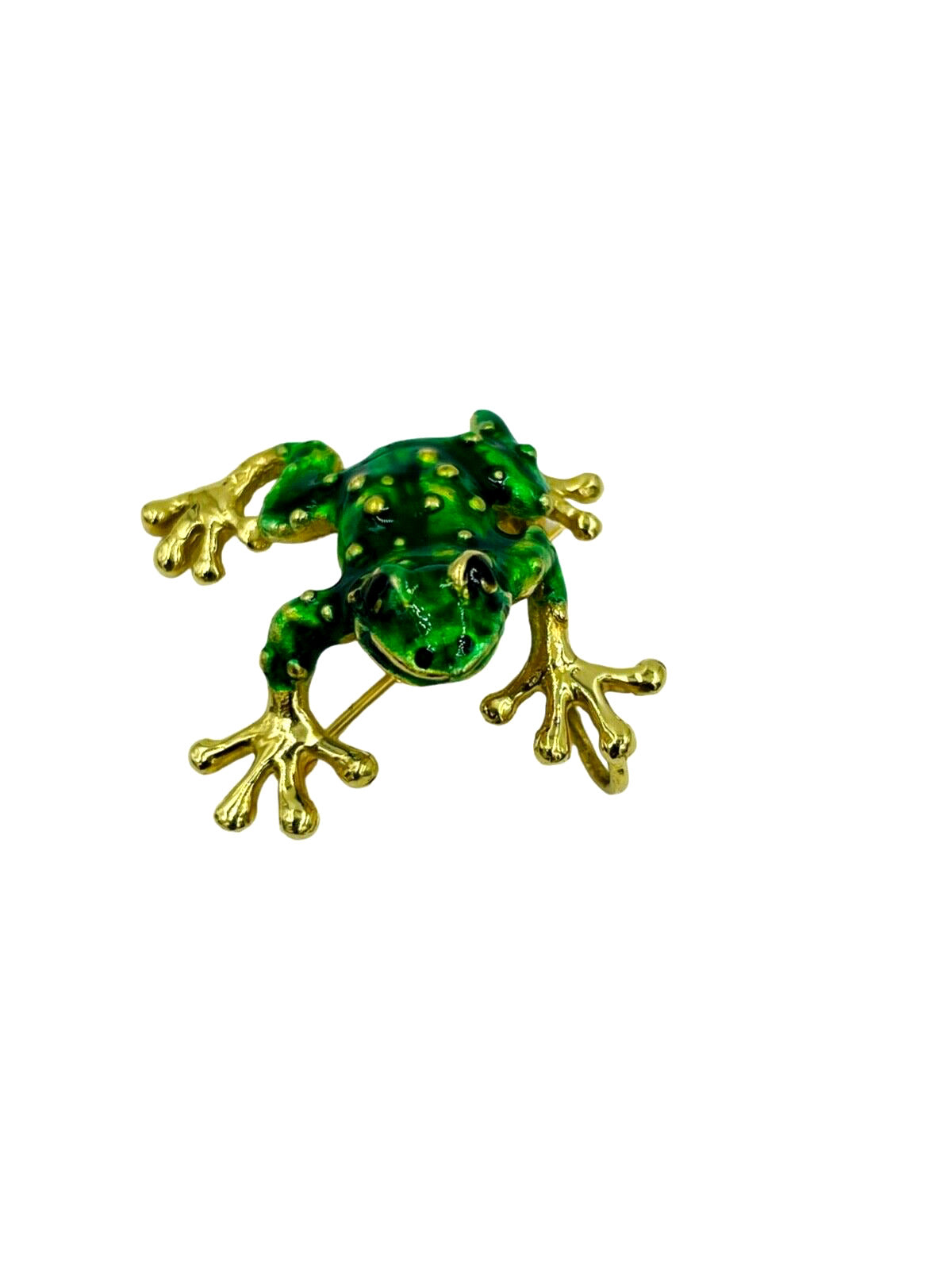 Vintage Green Frog Brooch Pin Pendant 14K Yellow Gold Enamel