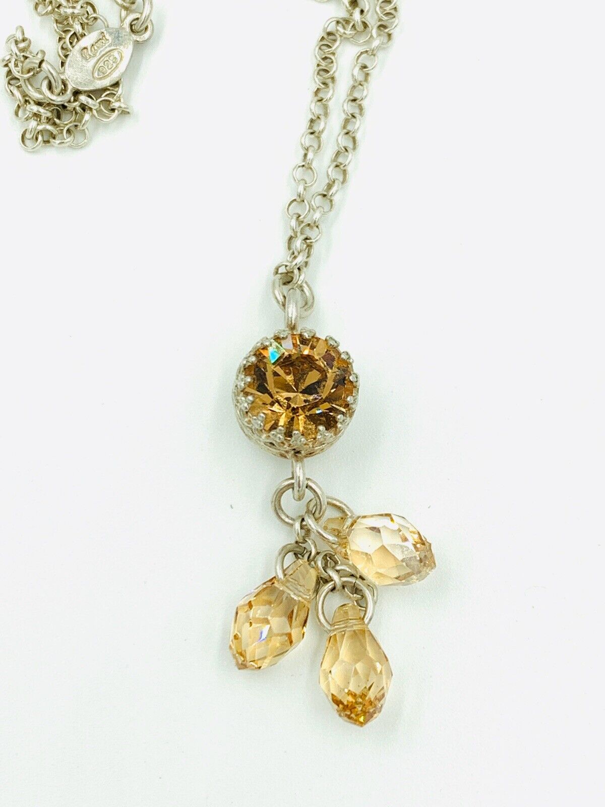 Designer Signed Rami Sterling Silver Briolette Drop Necklace Swarovski