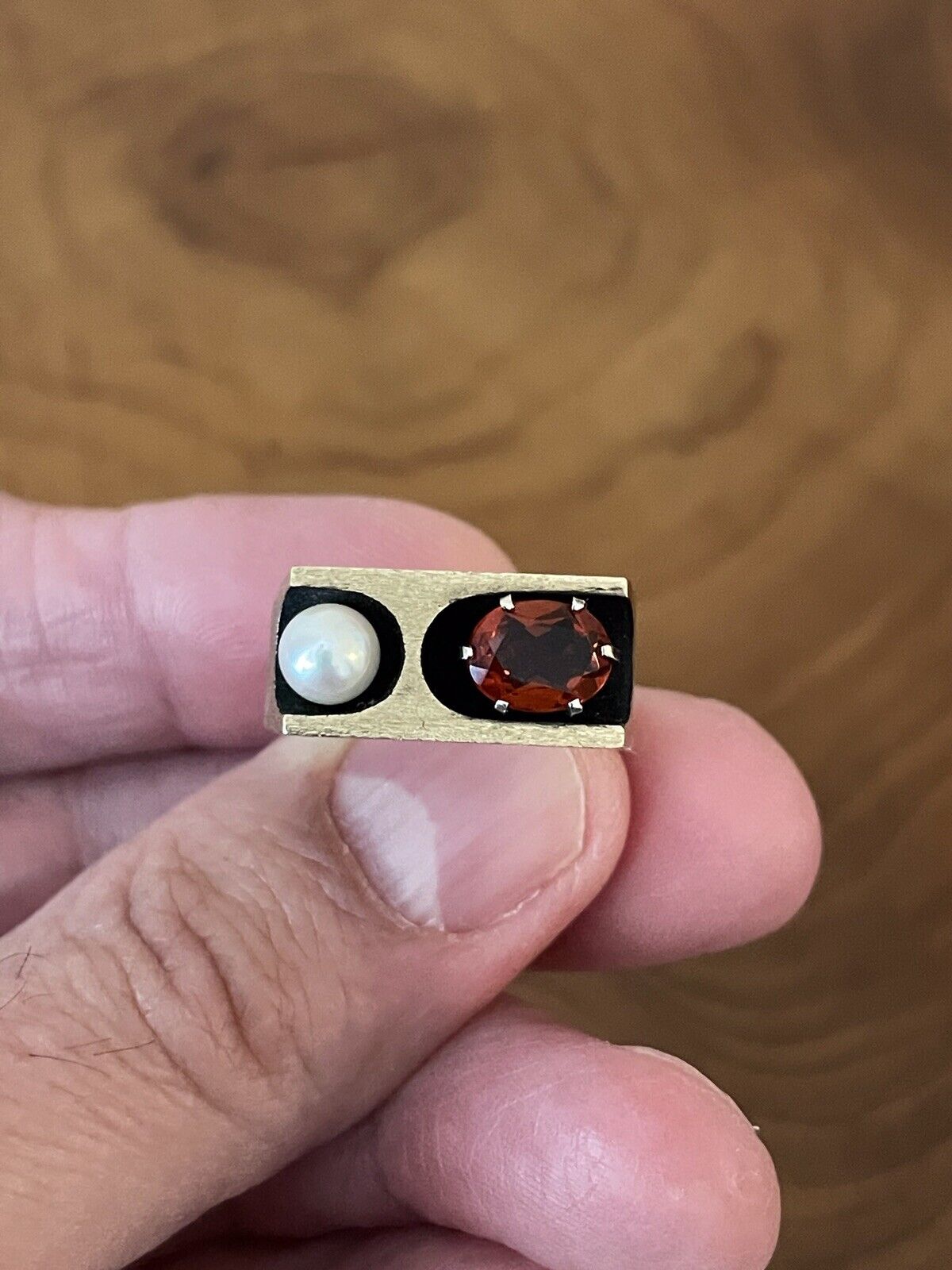 Nils Westerback Vintage Retro Garnet Pearl Ring Unisex