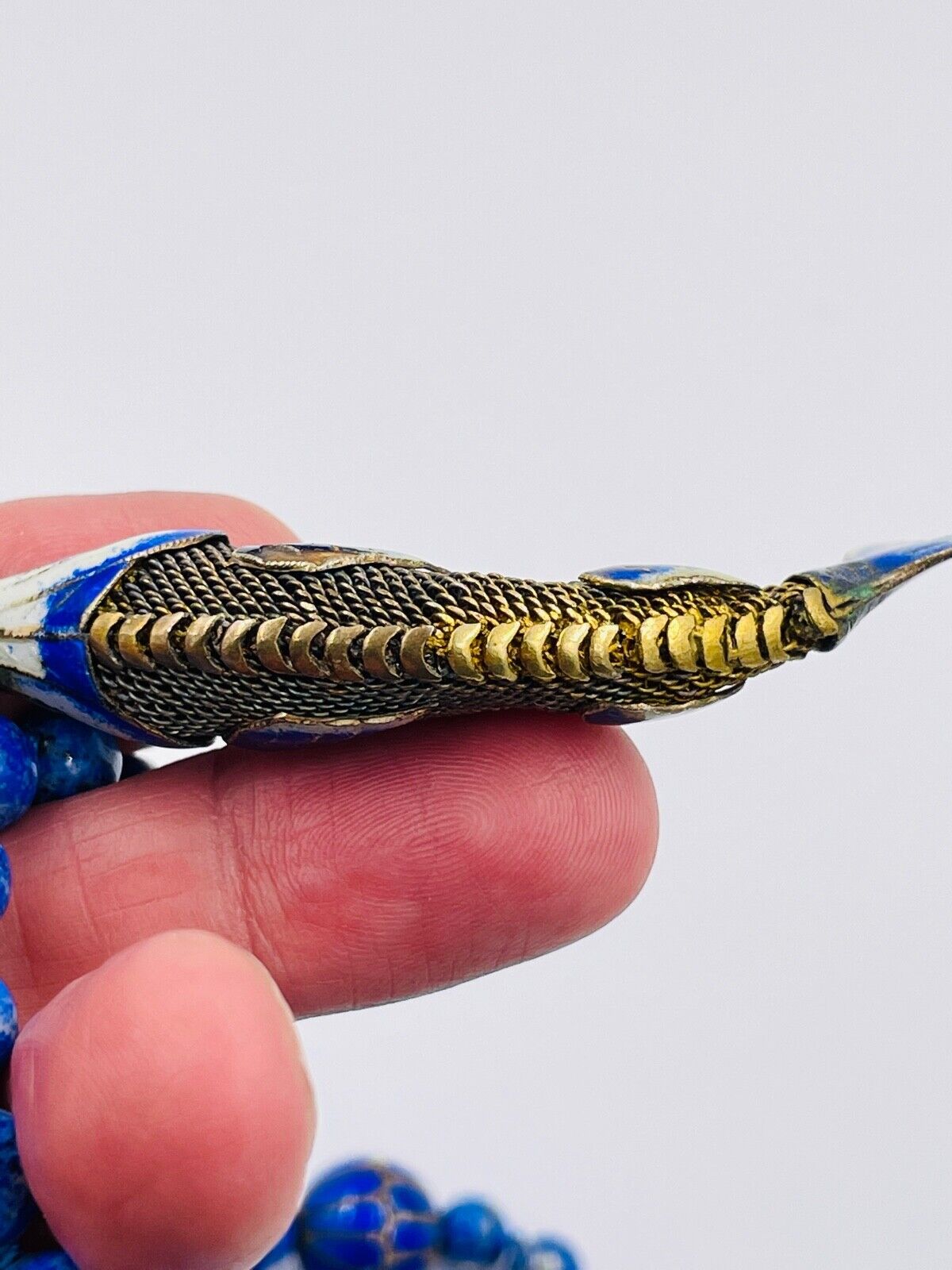 Vintage Antique Chinese Sterling Silver Enamel Articulated Fish Pendant Necklace