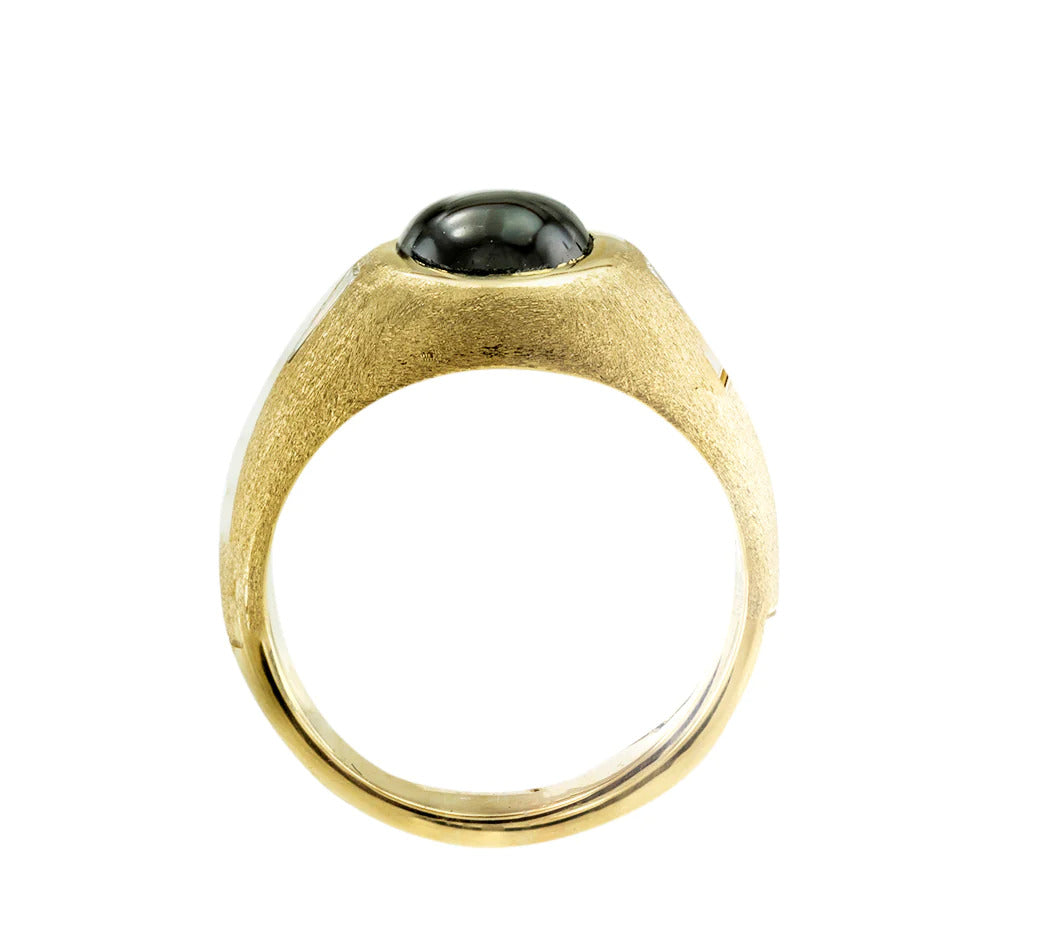Black Star Sapphire Diamond Yellow Gold Ring Men's
