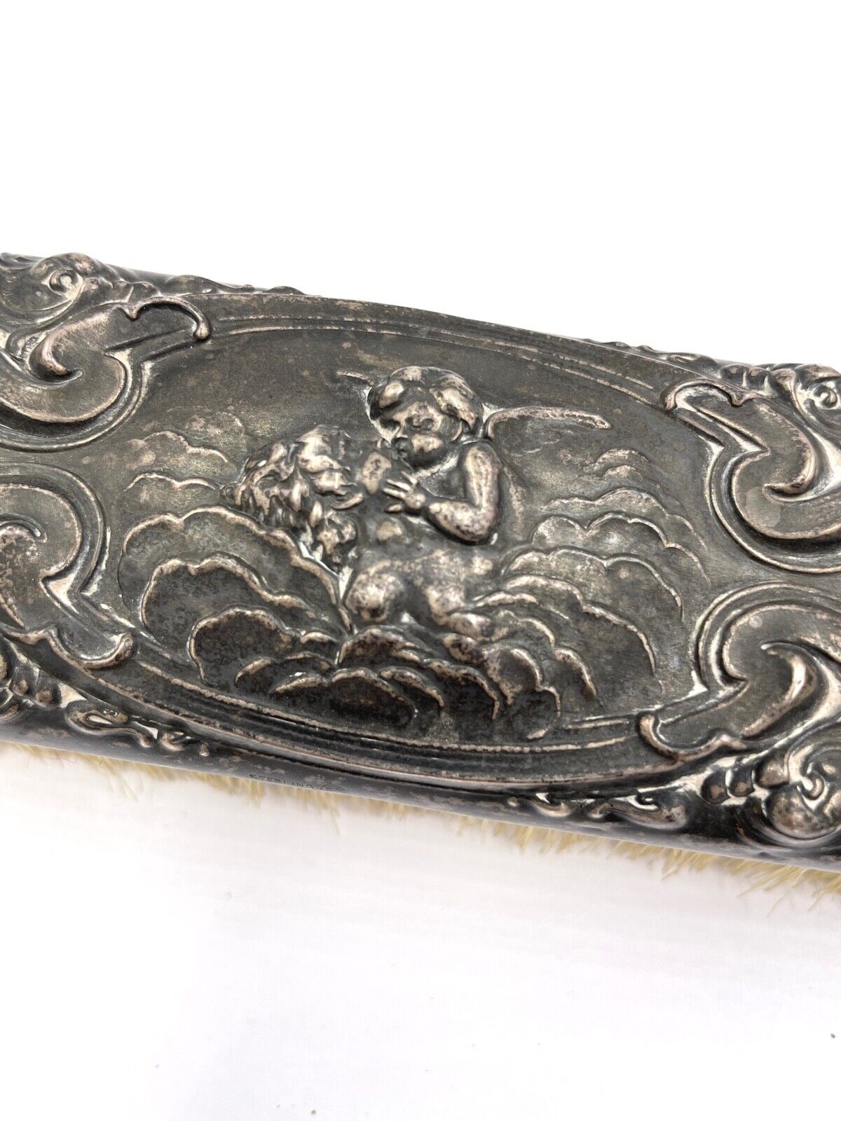 Antique Sterling Silver Unger brothers Repousse Art Nouveau Love's dream brush