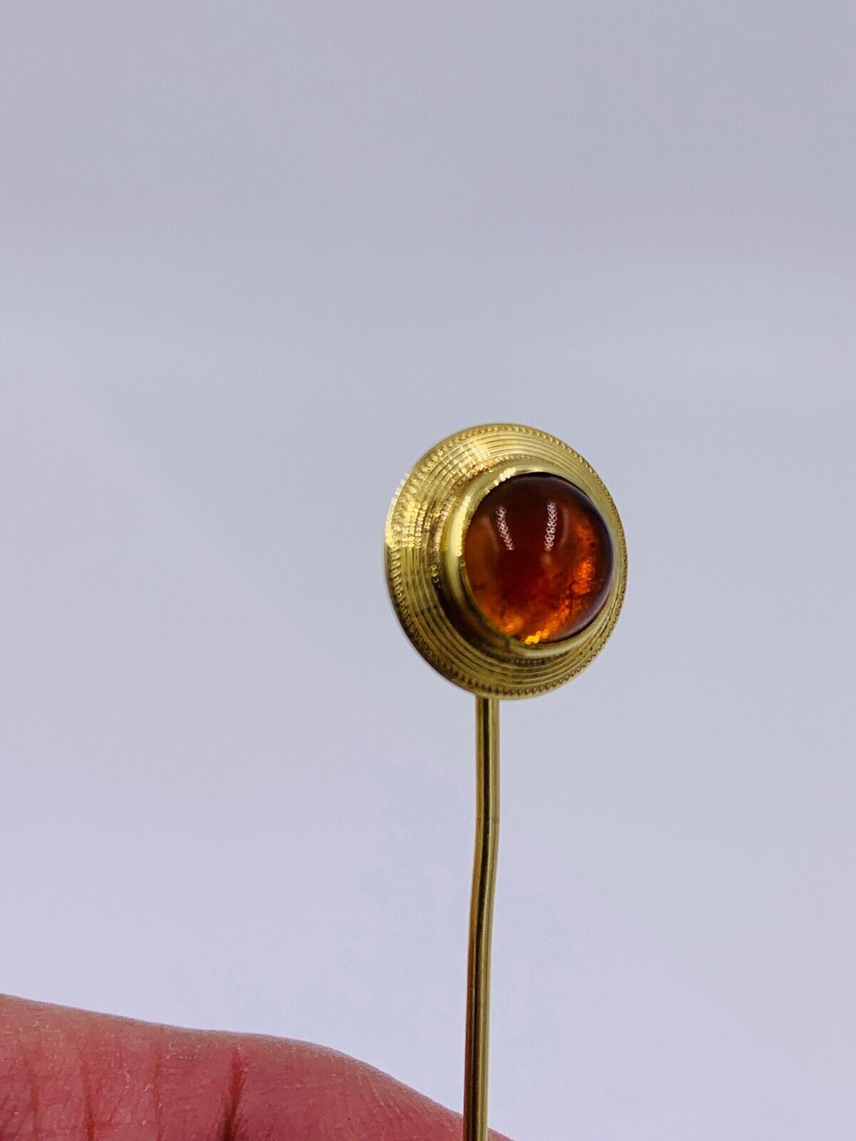 Vintage 14K Yellow Gold Citrine Cabochon Lapel Pin stick hat pin