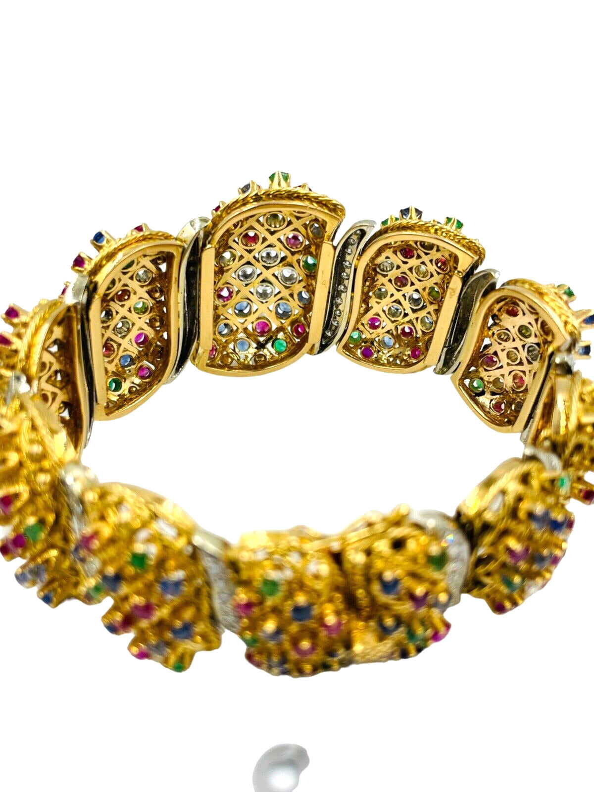 Estate 18k Gold Multi Gemstone and Diamond Bracelet Chunky 135 grams