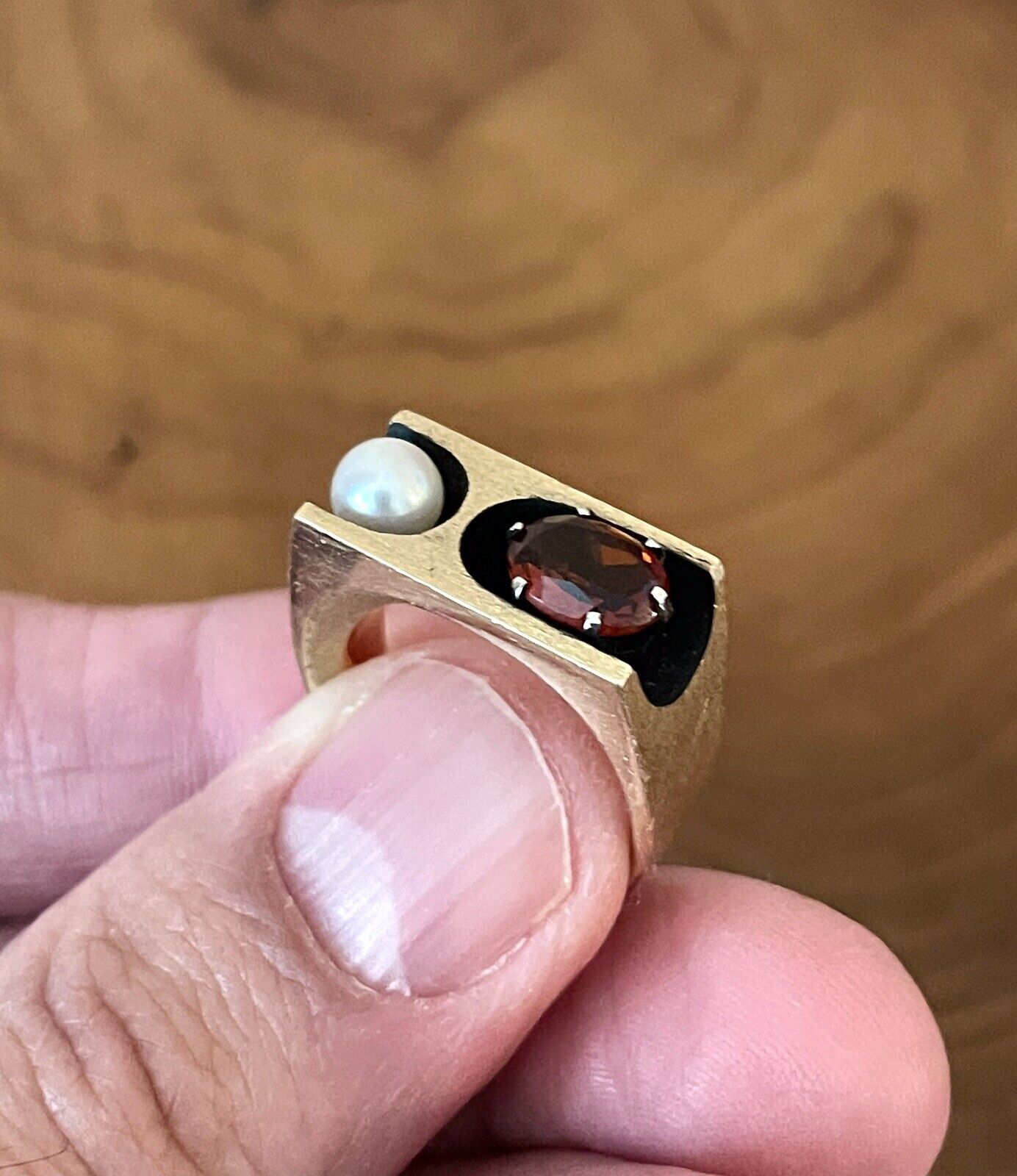 Nils Westerback Vintage Retro Garnet Pearl Ring Unisex
