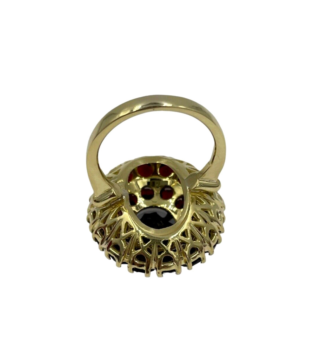Estate 18k Yellow gold Garnet Cluster ring Mid Century Italy Cocktail Ring