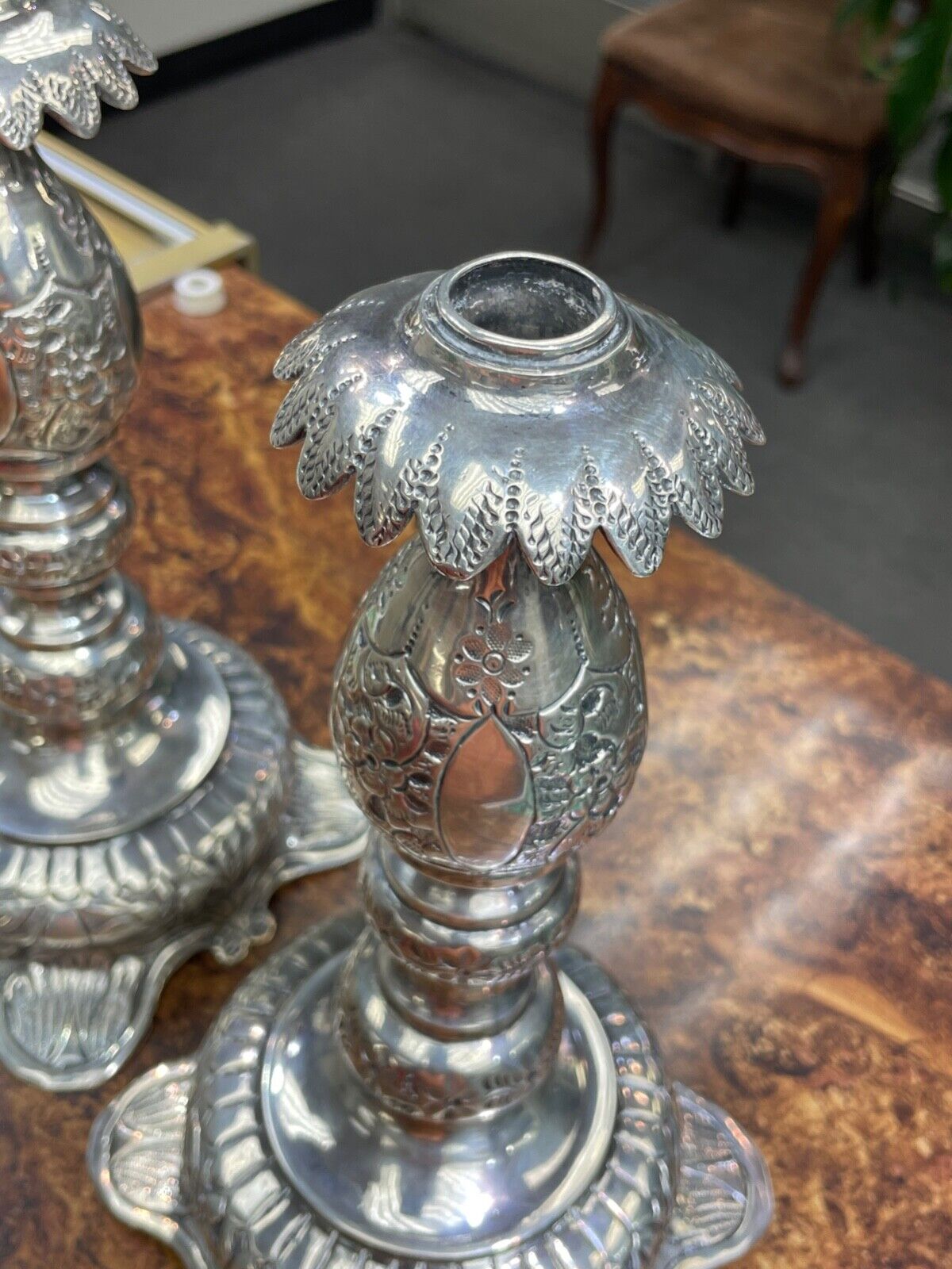 Antique Russian 84 Silver Sabbath Candlesticks