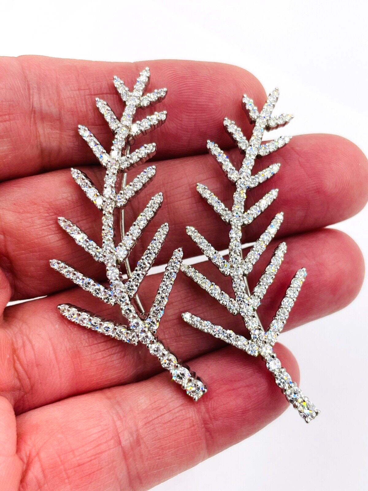 Set of 2 Vintage Tiffany & Co. Platinum Diamond Fern Pin Brooch Brooches