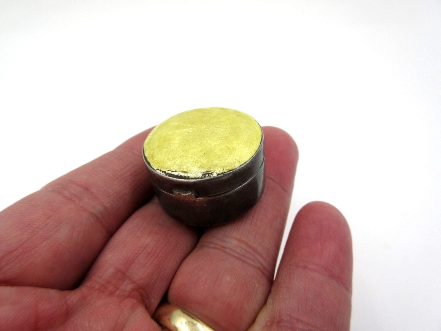 Antique Victorian Sterling Silver Guilloche Enamel Chatelaine Hinged Pill Box