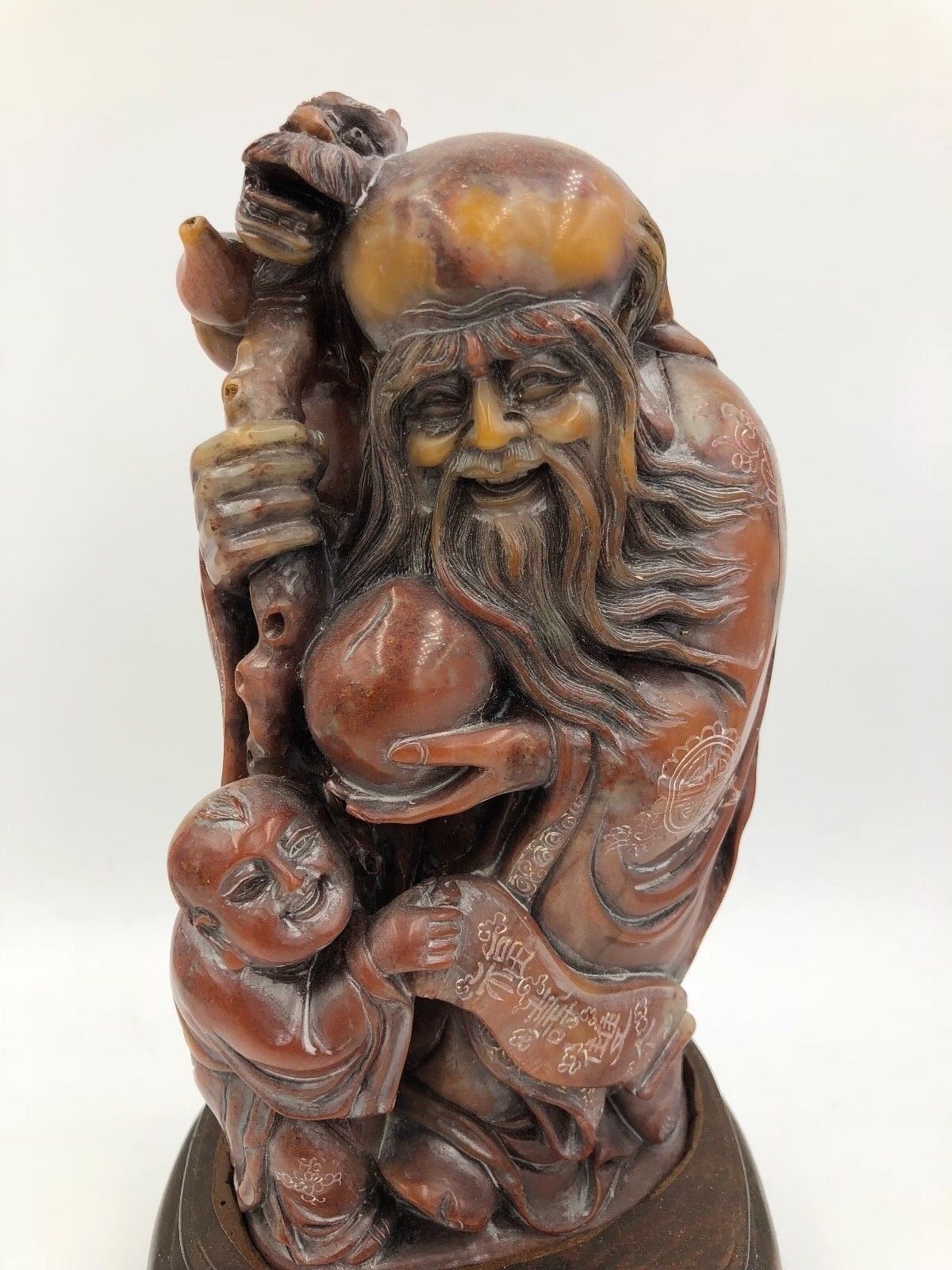 Antique Carved Hard Stone Stand Scholar Rare dragon Cane