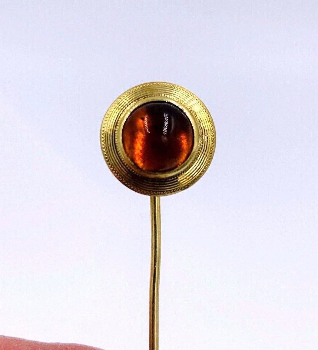 Vintage 14K Yellow Gold Citrine Cabochon Lapel Pin stick hat pin