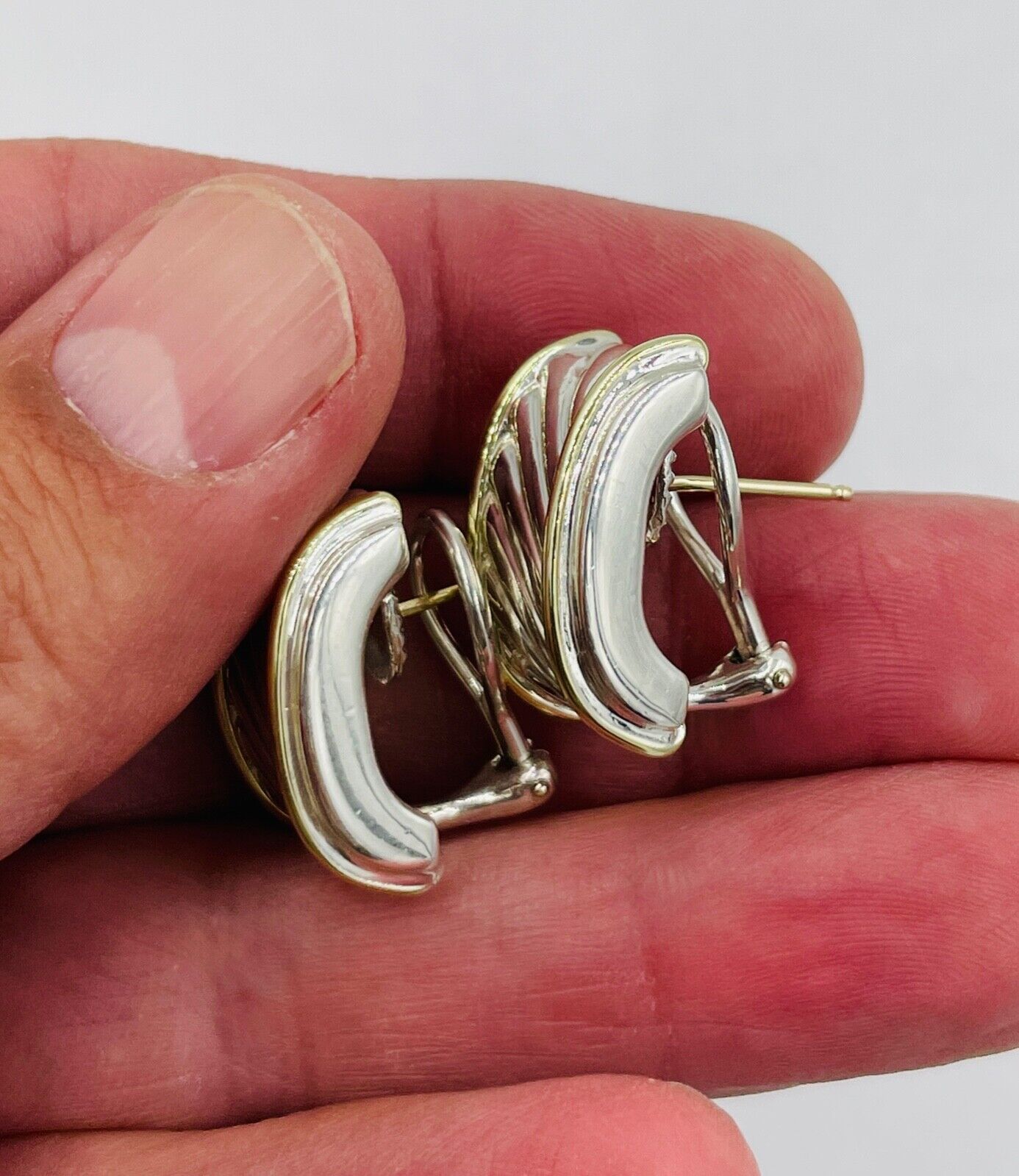 DAVID YURMAN STERLING SILVER 14K YELLOW GOLD THOROUGHBRED CABLE CIGAR EARRINGS